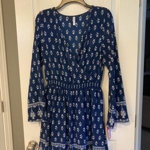 Blue and white long sleeve romper